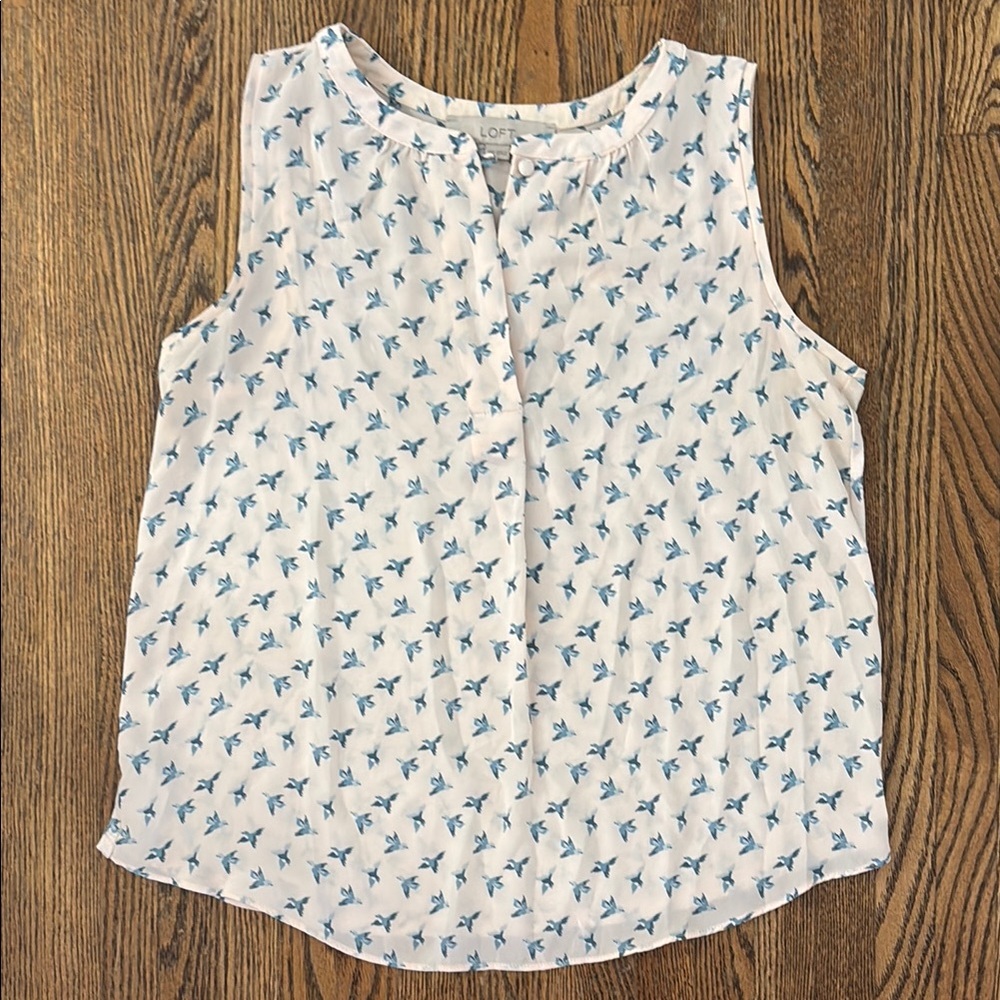 LOFT White and Blue Sleeveless Blouse